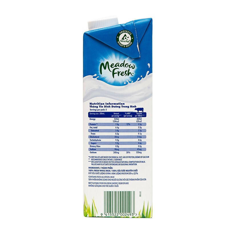 Hộp sữa tươi tiệt trùng Nguyên kem Meadow Fresh 1L