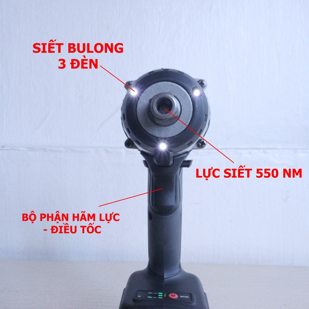 Máy siết bulong Hitachi 199V - 3 ĐÈN LED - PIN 10 Cell - KHÔNG CHỔI THAN, bắt vít ốc ô tô