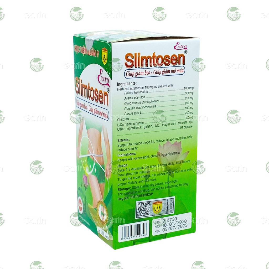 Bộ 2 hộp Viên uống giảm cân SLIMTOSEN EXTRA Học Viện Quân Y (100 viên x 2)