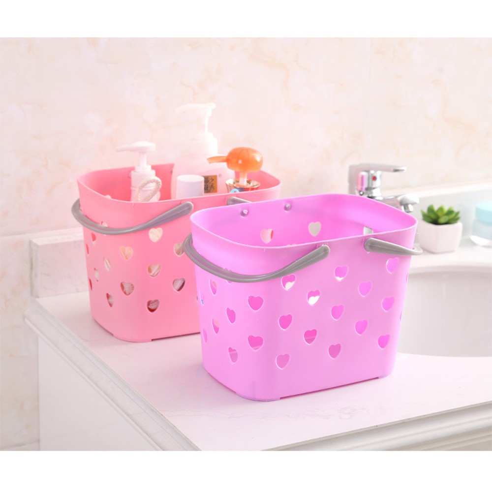 Rổ Nhựa Đựng Đồ Chữ Nhật Có Tay Xách (Họa Tiết Trái Tim)