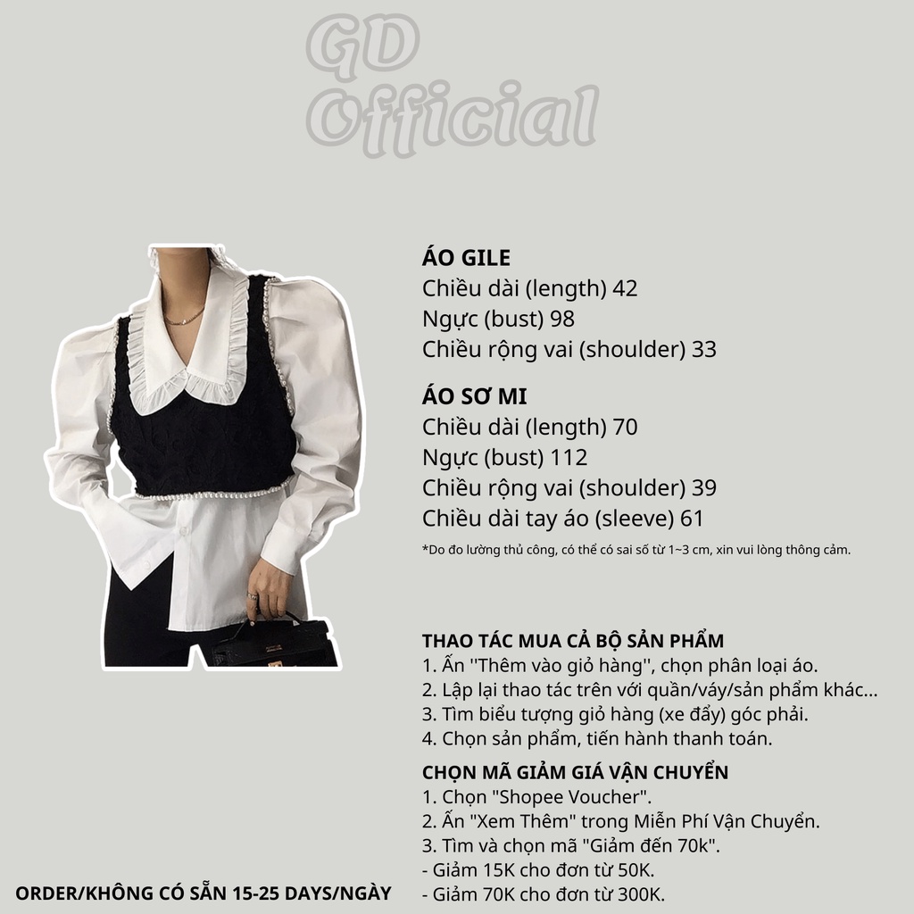A24|Áo sơ mi Hàn quốc công sở cá tính kèm gile dáng croptop trắng đen cho nữ gd_order