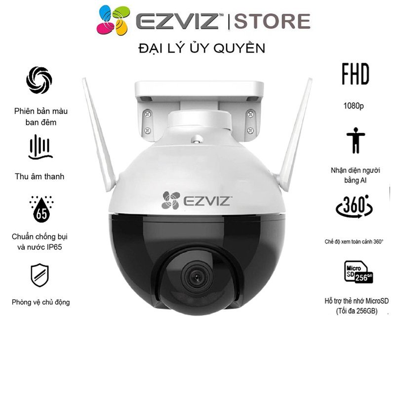Camera Wifi Ezviz C8C 1080P FHD Ngoài trời Xoay 360 độ ,Có Màu Ban Đêm , Tích hợp AI Thông Minh