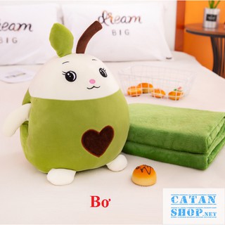 GỐI MỀN 3 trong 1 Trái Cây hình thú cute, thun 4 chiều siêu mịn, vải siêu mát bộ chăn gối văn phòng GM74-Chuotfruit