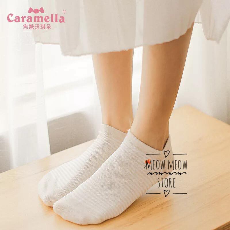Set 4 đôi vớ nữ cổ ngắn khử mùi cao cấp Caramella chất vải Cotton mềm mại, thấm hút mồ hôi