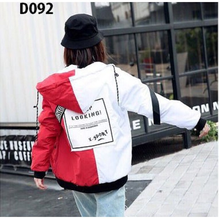 [S02] Áo khoác dù nữ 2 lớp phối nửa đỏ đen trắng hàng chuẩn shop rất đẹp - M065 | BigBuy360 - bigbuy360.vn
