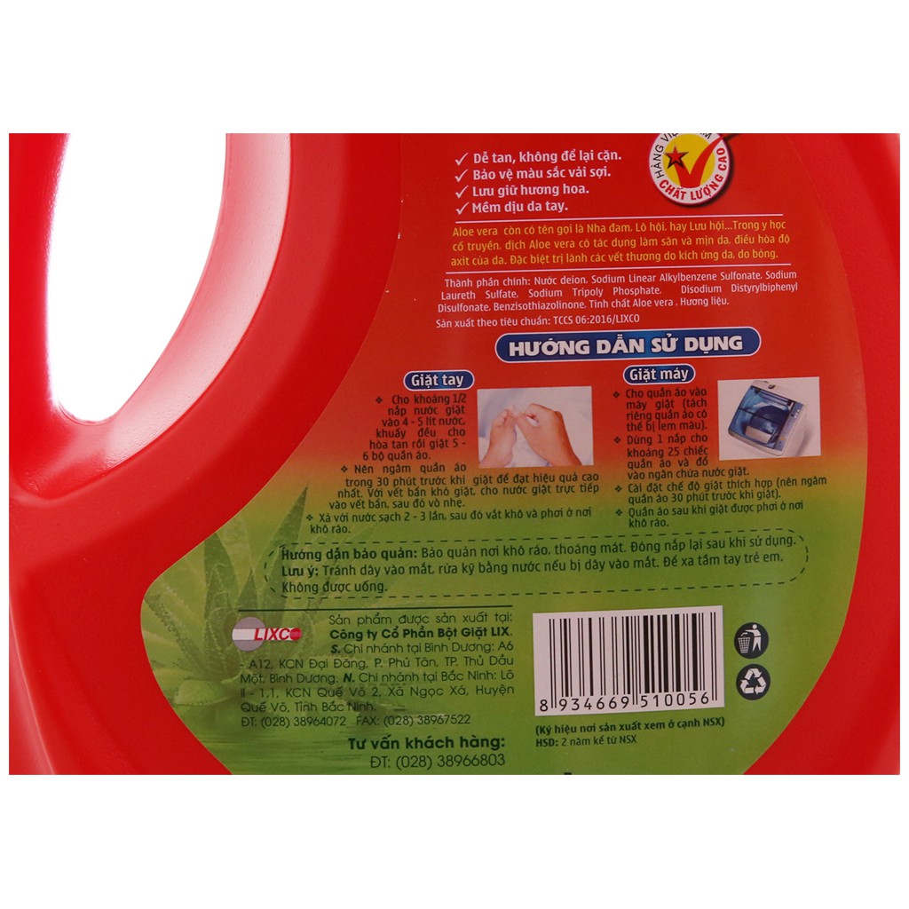 Combo Nước Giặt LIX Aloe Vera 4kg và Nước xả vải Lix hương Sớm Mai 3,8 Lít