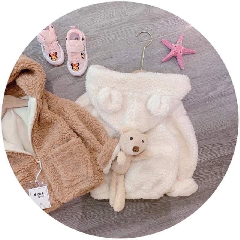 ÁO KHOÁC LÔNG TAI THỎ KÈM GẤU CHO BÉ