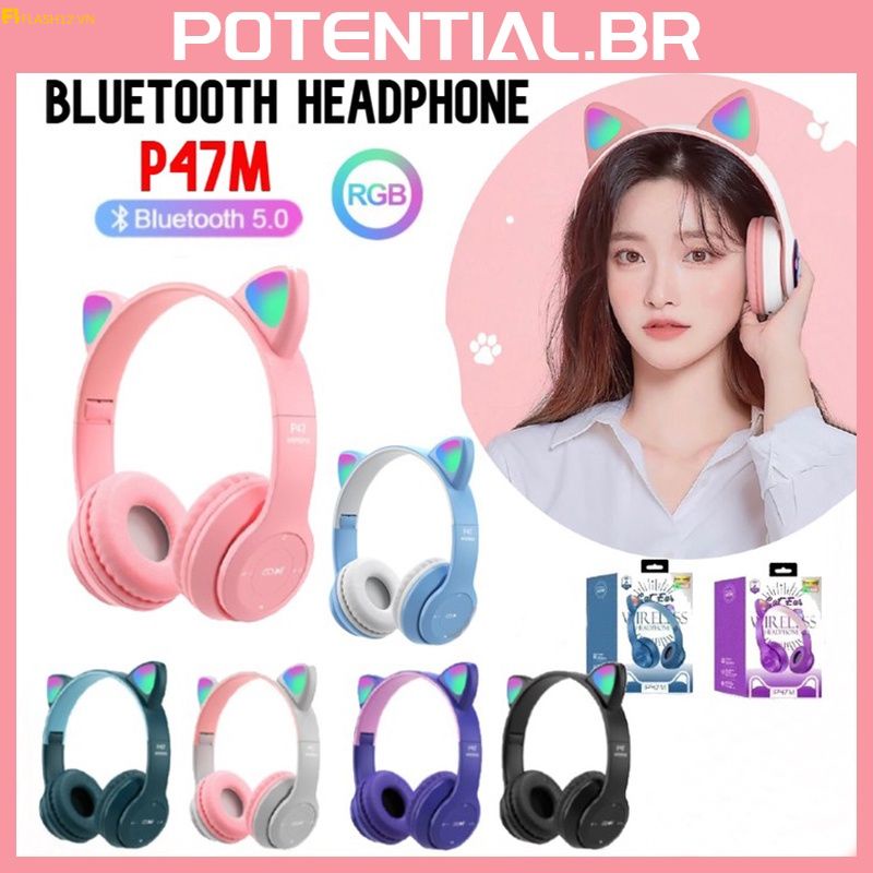 Tai Nghe không dây Mèo Tai DẪN Ánh Sáng Bluetooth Có Thể Gập Lại Tai Nghe Over Ear Microphone
