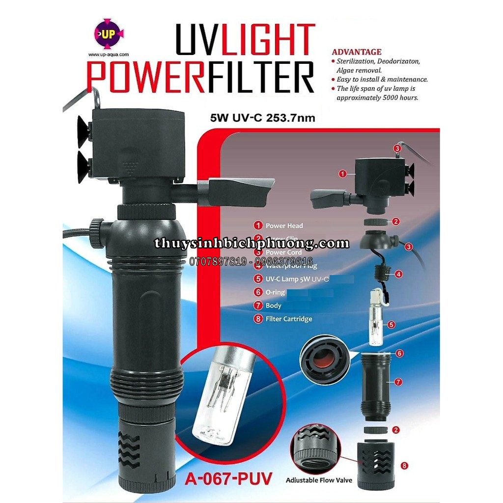 Đèn UV UPAQUA A-067-PUV | DIỆT KHUẨN HẠI TẢO XANH TẢO LAM KHI HỒ CÓ HIỆN TƯỢNG DƠ NƯỚC