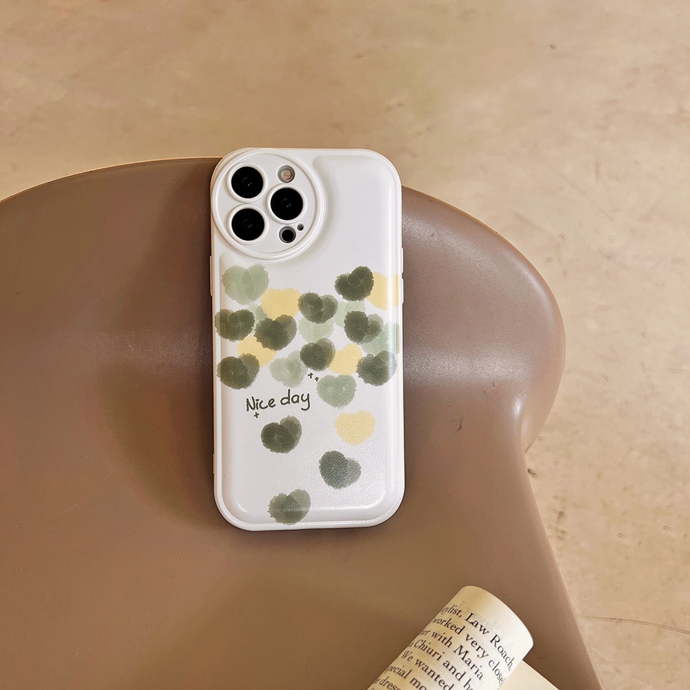 ốp iphone màu xanh lá cây rơi mô hình trái tim TPu Silicone Case Điện thoại iPhone 11 Pro Max X Xr Xs 7 8 14 Plus Se 2020 12 pro max 13 mini