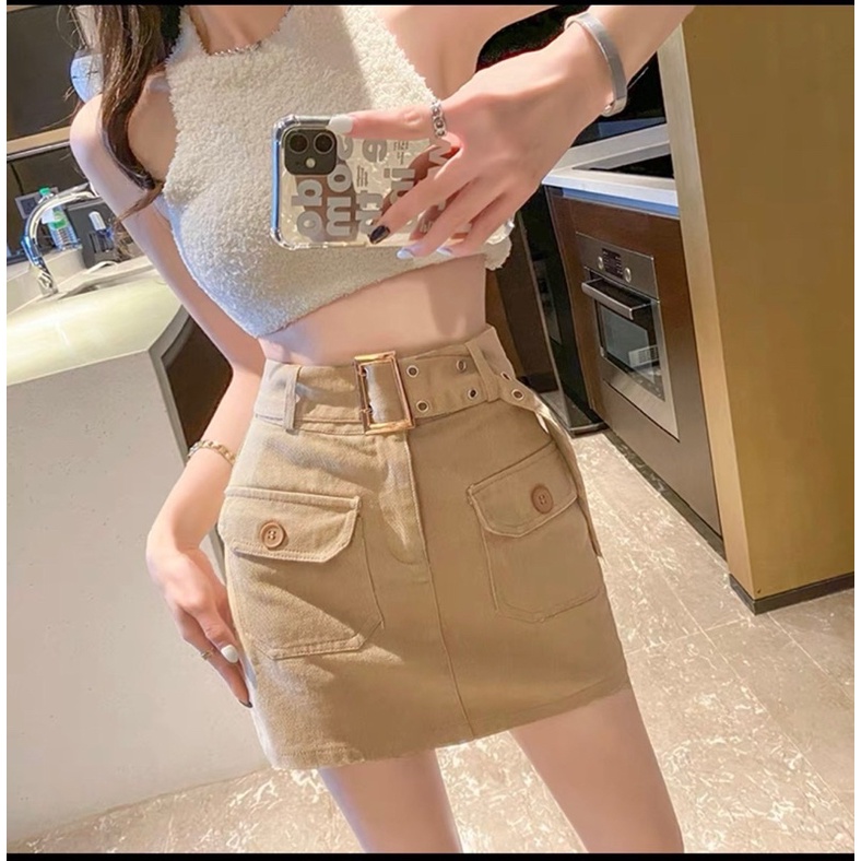 Chân váy jeans kèm đai