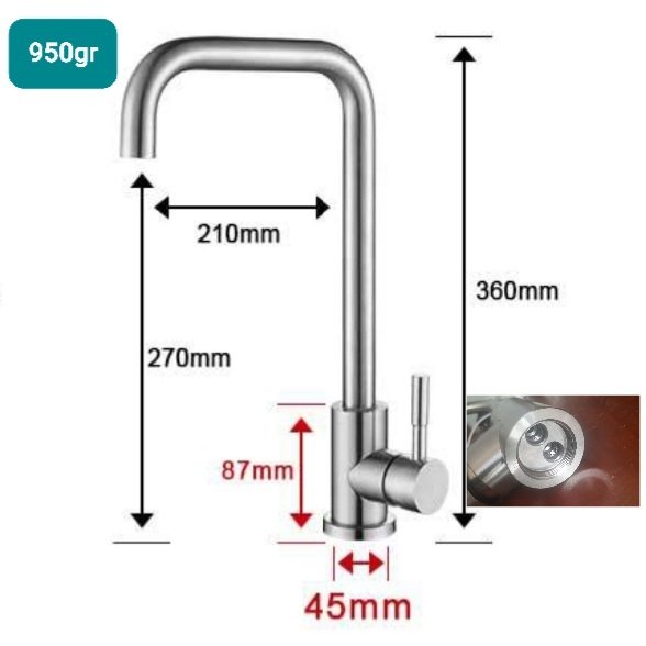 Vòi chậu rửa bát inox 304 nóng lạnh, loại vòi cong chữ u lớn thép không gỉ bảo hành 24 tháng - Sentaku