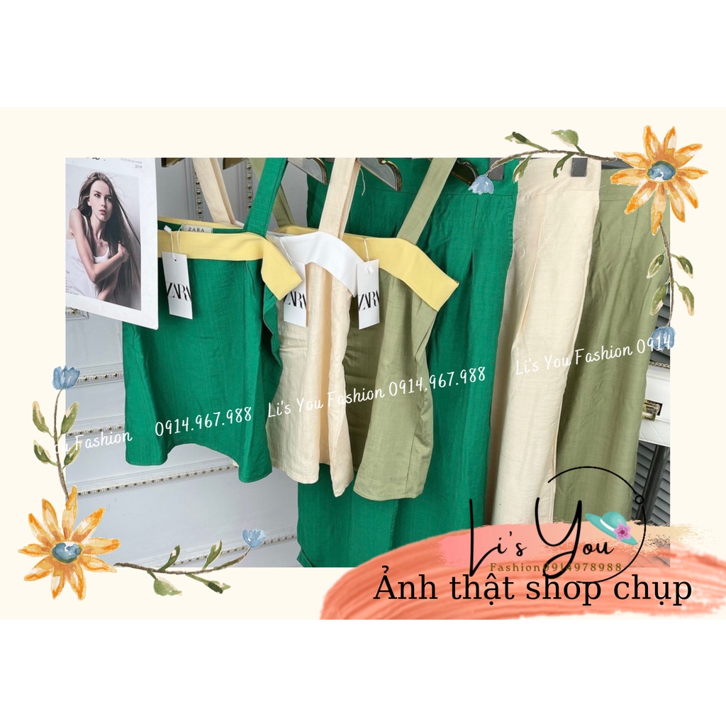 Set Bộ Áo Hai Dây Mix Quần Ống Suông Xịn Sò Chất Lụa Đũi Mềm Mát Siêu Sang