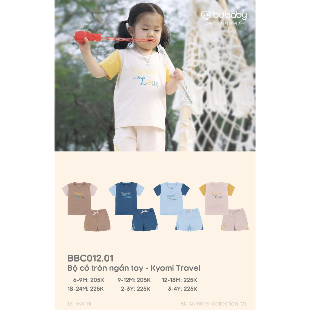 BU Baby - Bộ cổ tròn ngắn tay Kyomi Travel cho bé trai bé gái