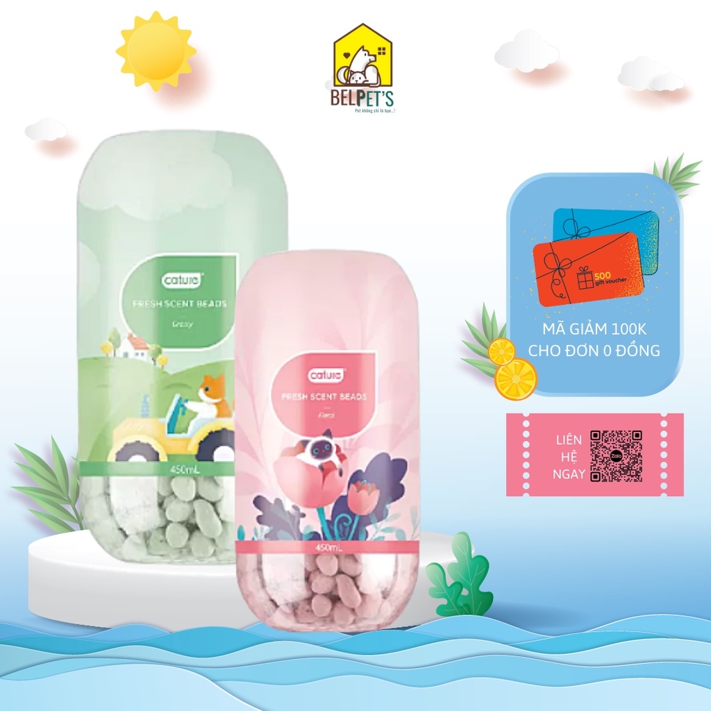 Hạt khử mùi Cature viên thơm giảm mùi hôi cát vệ sinh cho mèo giúp kháng khuẩn tới 99% lưu hương thơm lâu 450ml