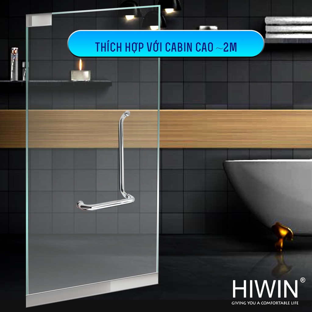 Tay nắm cửa vách tắm kính bo tròn inox 304 chống gỉ mặt gương Hiwin HD-600 (300*500)