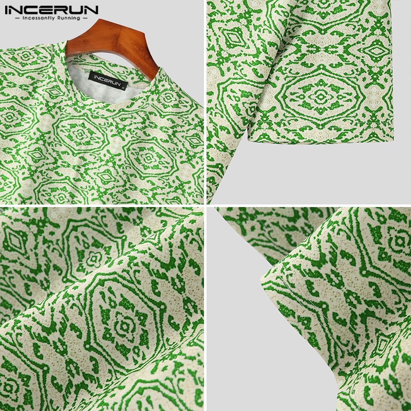INCERUN Áo Thun Nam Tay Ngắn In Hoa Thời Trang