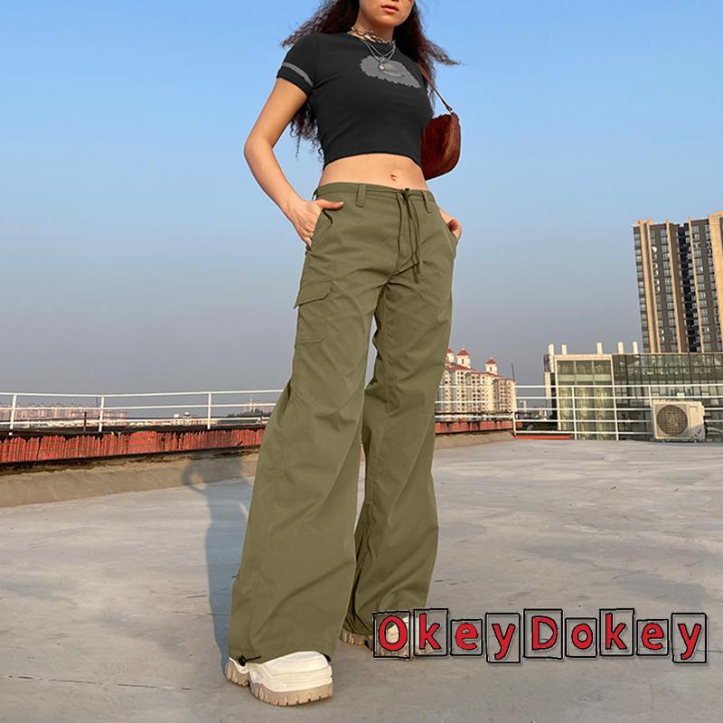 Quần Ống Rộng Màu Trơn Cài Nút Có Túi Thời Trang Cho Nữ