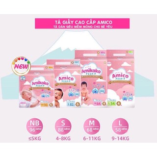 [Cộng miếng] Bỉm Amico dán/quần nội địa Nhật NB96/S88/M64/M68/L58/L50/XL44/XXL28