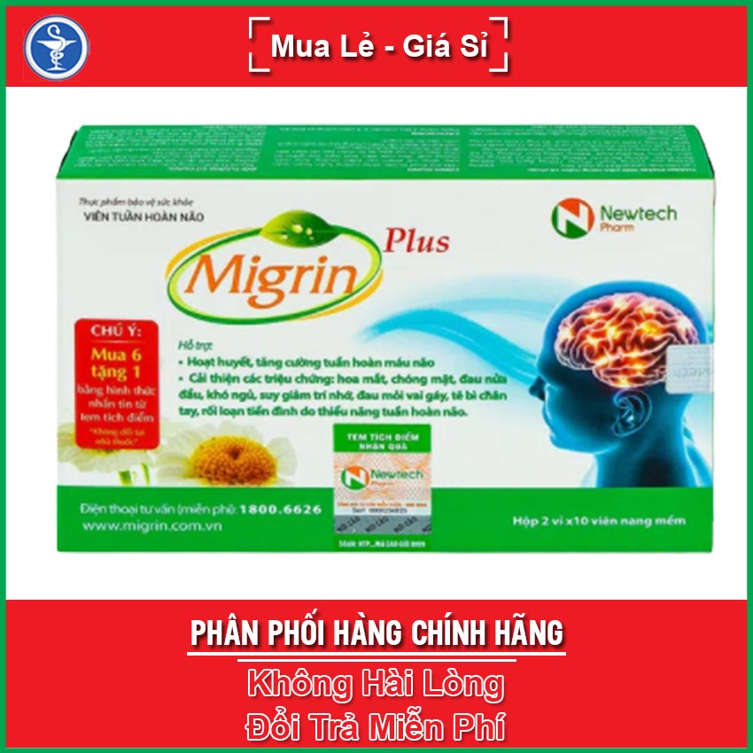 Migrin Plus viên uống hỗ trợ tăng cường tuần hoàn máu não , hộp 20 viên , Yes