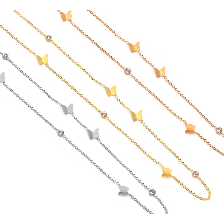 Dây chuyền nữ titan chuỗi bướm nhỏ kết hợp đá siêu đẹp, bền màu, chuẩn thời trang