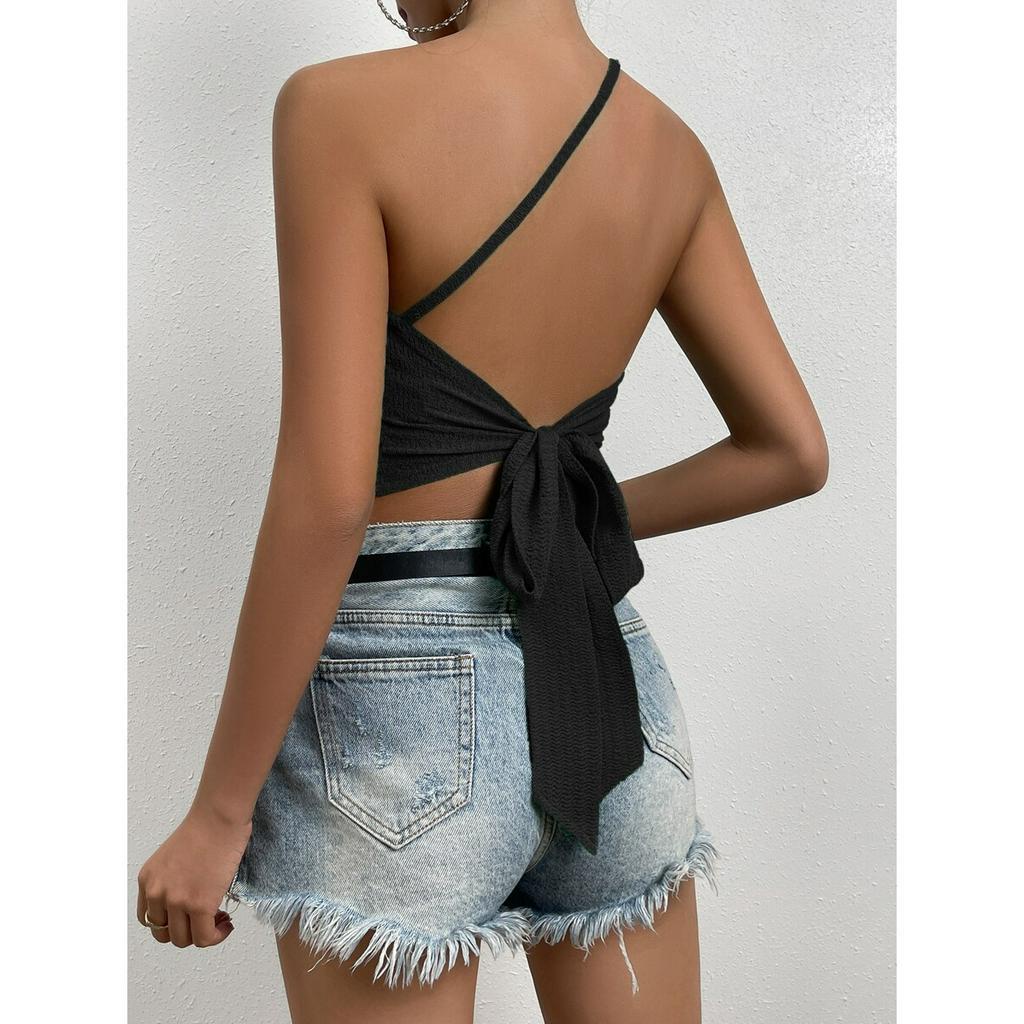 Áo croptop cột eo JUNE.SG Áo hai dây cột eo ôm body nữ Áo croptop buộc bụng D028