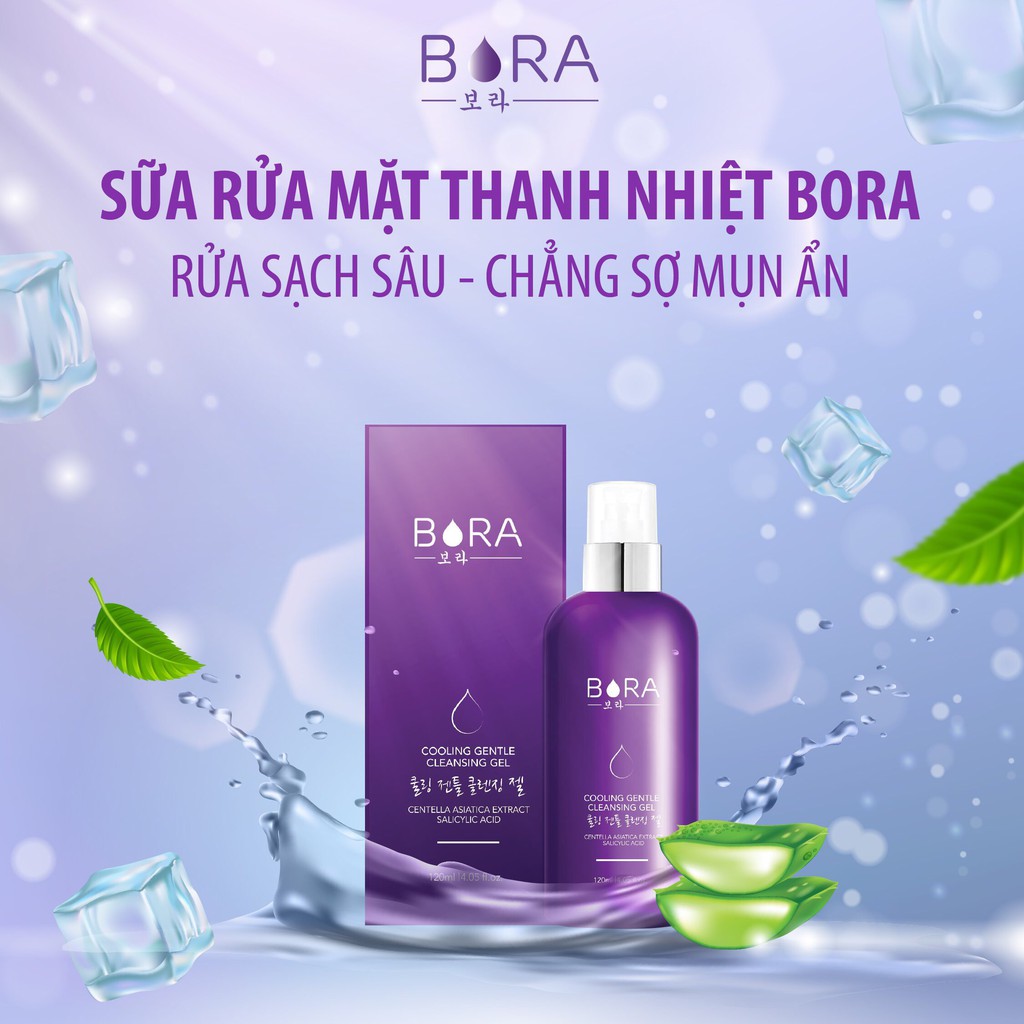 Sữa Rửa Mặt Thanh Nhiệt BORA COOLING GENTLE CLEANSING GEL Thu Nhỏ Lỗ Chân Lông Chai 120ml