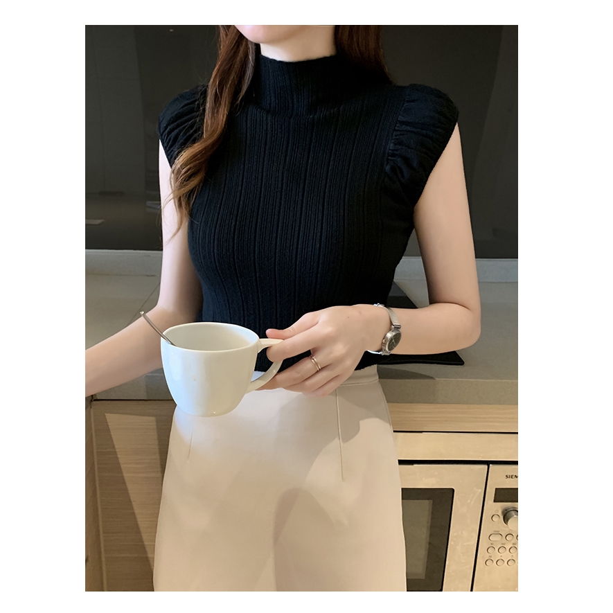 Áo dệt kim nữ cổ tròn cộc tay quyến rũ