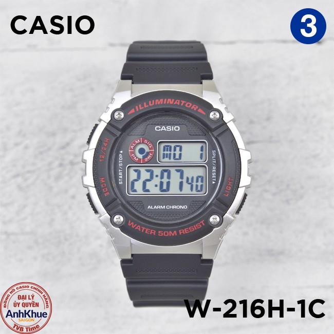 Đồng hồ nam dây nhựa Casio Standard chính hãng Anh Khuê W-216 Series (43mm)