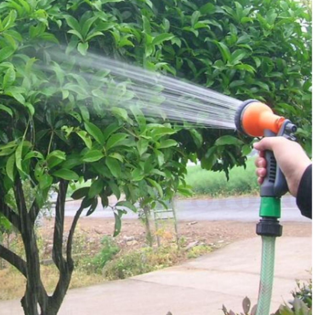Vòi xịt nước tăng áp tưới cậy, rửa nhà, máy lạnh, tắm cho thú cưng bằng nhựa 7 phun, tặng 1 nối nhanh vào dây phi 18