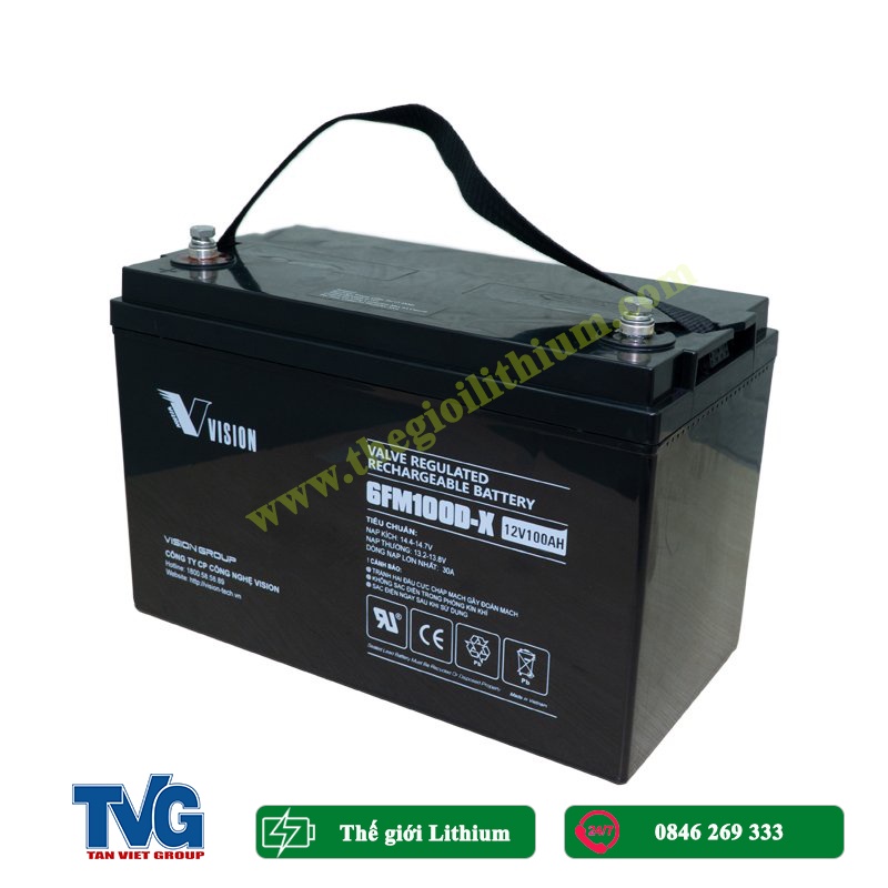 Ắc quy chính hãng Vision xả sâu chuyên dùng cho solar 6FM100D-X 12V 100Ah