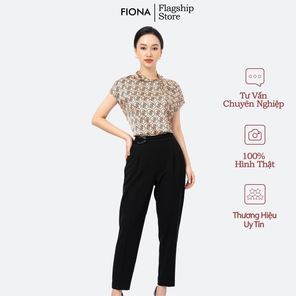 Áo Sơ mi hoa vải lụa tay liền cổ bẻ vặn xoắn thân trước FIONA F551021