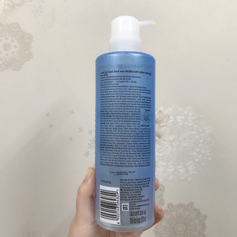 Dầu Gội Pantene Pro-V Micellar Scalp Shampoo Làm Sạch Sâu Chiết Xuất Tảo Biển 530ml
