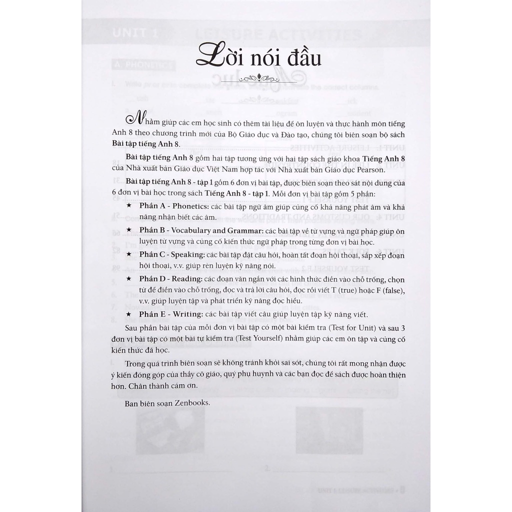 Sách - Bài Tập Tiếng Anh Lớp 8 Tâp 1  - Theo Chương Trình Mới Của Bộ GD Và Đào Tạo