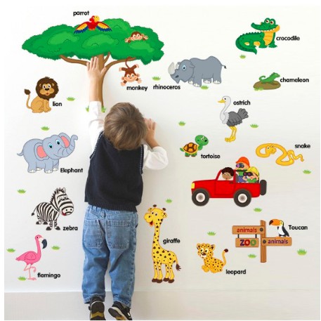 Decal Dán Tường Bé Đi Thăm Vườn Thú