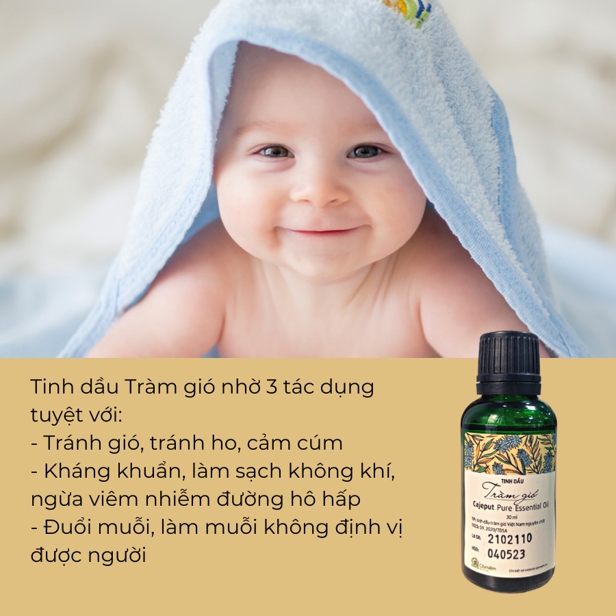 Tinh Dầu Tràm Gió Nguyên Chất An Toàn Cho Bé Giúp Giữ Ấm Ngừa Cảm Lạnh Đuổi Muỗi Cỏ Mềm 30ml