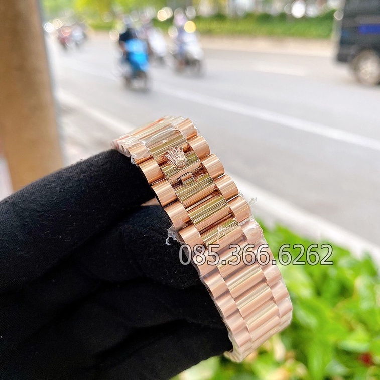 Đồng hồ nam Rolex đồng hồ cơ Automatic mẫu Classic 2 lịch nâu cafe viền đá size 40-41mm