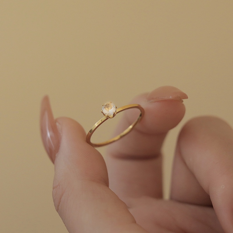 Nhẫn MAYEBE LAVEND bằng titan mạ vàng 18K đính kim cương nhân tạo phong cách Hàn Quốc