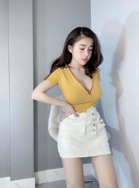 Áo dây kéo cổ phối sọc co giãn, thoải mái (&lt;52kg, ảnh thật cuối)