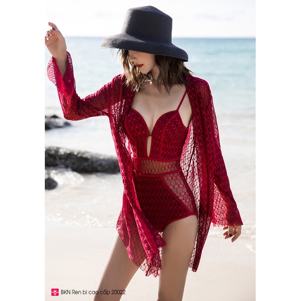 Bikini ren bi cao cấp 20022 - LULIQUEEN - đồ bơi đi biển kèm choàng ren