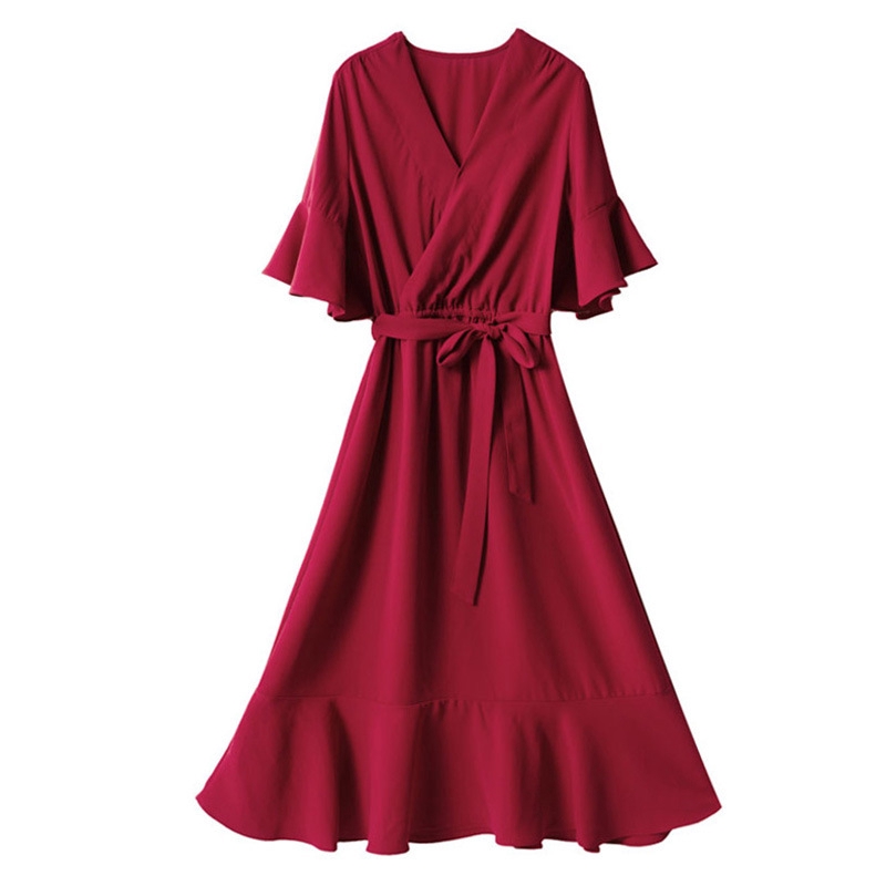 👗Ready Stock👗Spring and Summer Women V-neck Dress French Temperament Middle Waist Ruffled Skirt | BigBuy360 - bigbuy360.vn