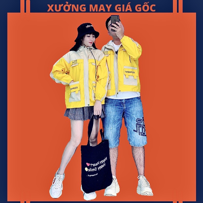 🎇𝐆𝐢𝐚́ 𝐒𝐢̉🎇 ABC Áo Khoác Kaki Vàng-Kem 2 Lớp Cao Cấp. Bomber Jacket Unisex Bán Sỉ