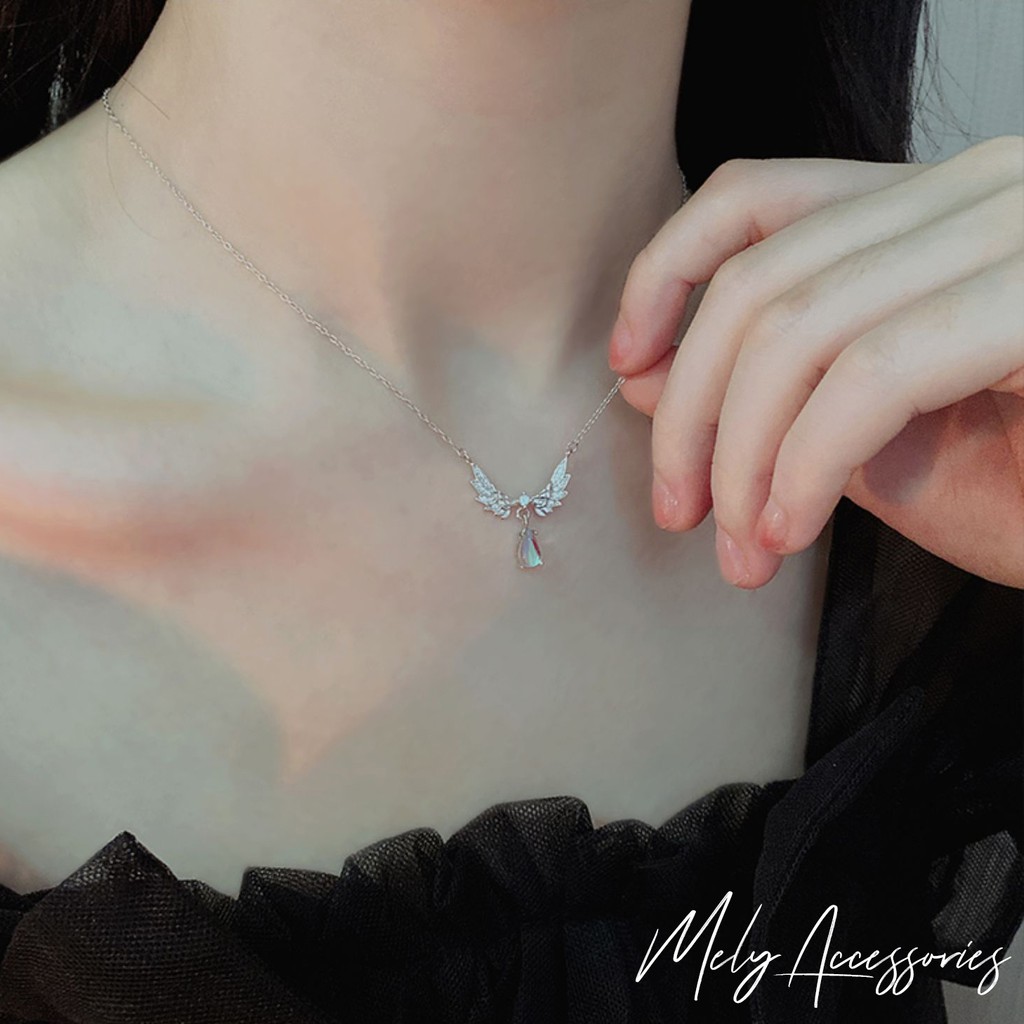 Dây chuyền bạc sợi mảnh hình cánh thiên thần phối pha lê trong suốt - Mely 1532