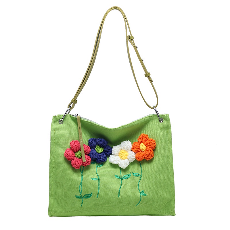 Túi vải canvas đeo vai IELGY thêu họa tiết sức chứa lớn cho nữ