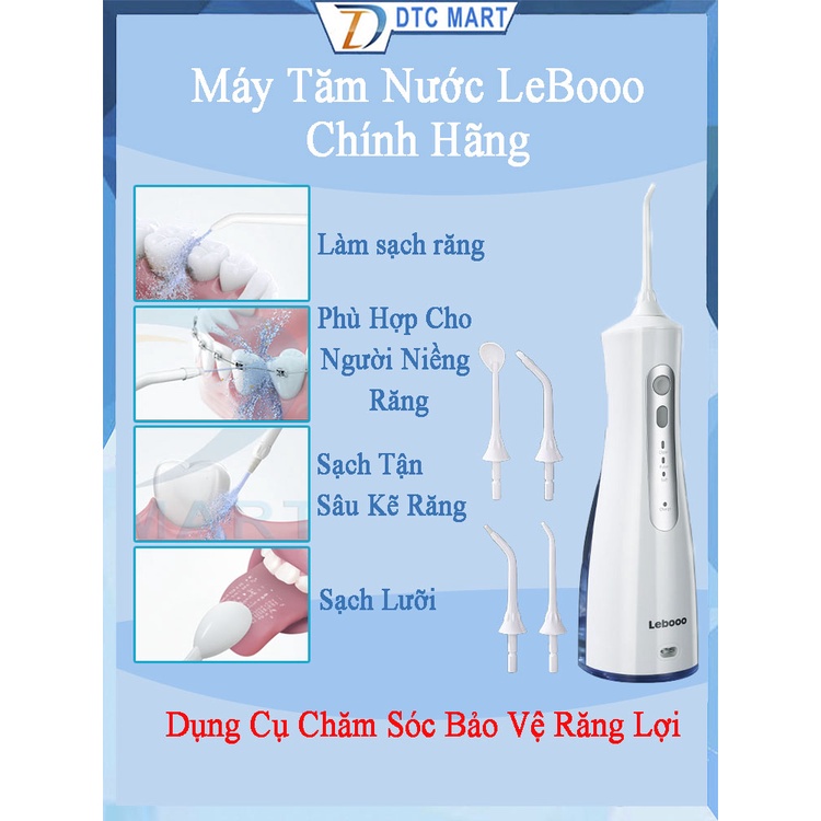 Máy Tăm Nước Cầm Tay Lebooo LBE0053 Chính Hãng - Dung Tích 200ML - Tặng Kèm Chỉ Nha Khoa - Giúp Bảo Vệ Răng Lợi