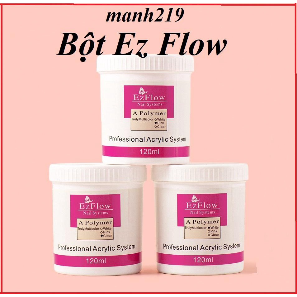 Bột nhúng, ombre móng Ezflow 120ml bột màu Trắng, Clear, Hồng mịn không vón cục - 3 màu white, pink, clear - manh219