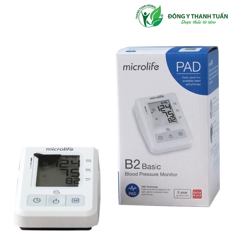 Máy đo huyết áp tự động Microlife B2 Basic - Phát hiện rối loạn nhịp tim (PAD) - BH 5 năm