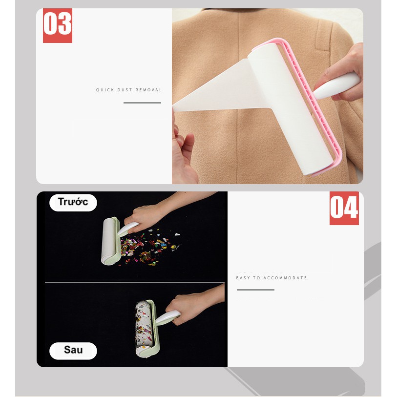 COMBO 4 Cuộn Lăn Bụi Quần Áo Nhật Bản, Vệ Sinh Dra Giường, Vệ Sinh Nhà Cửa mẫu 10cm - 60 Tờ/ Cuồn.