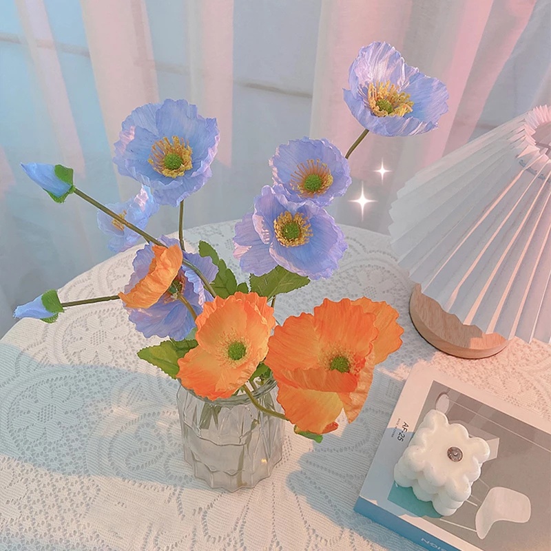 1 Cành Hoa Anh Túc Giả Bằng Lụa Trang Trí Nhà Cửa