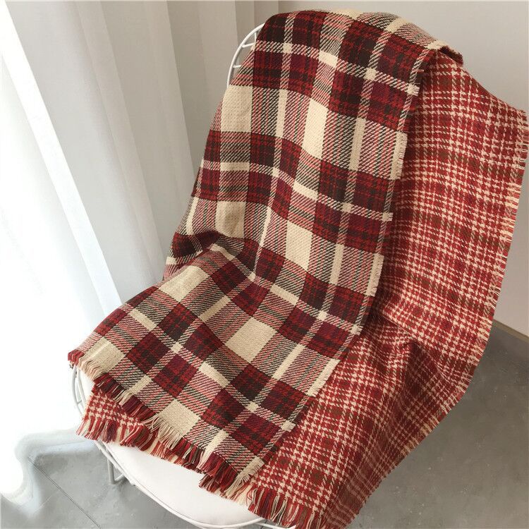Khăn quàng cổ nữ kẻ dạ, khăn choàng 2 mặt phong cách vintage Loli Girl - LL16